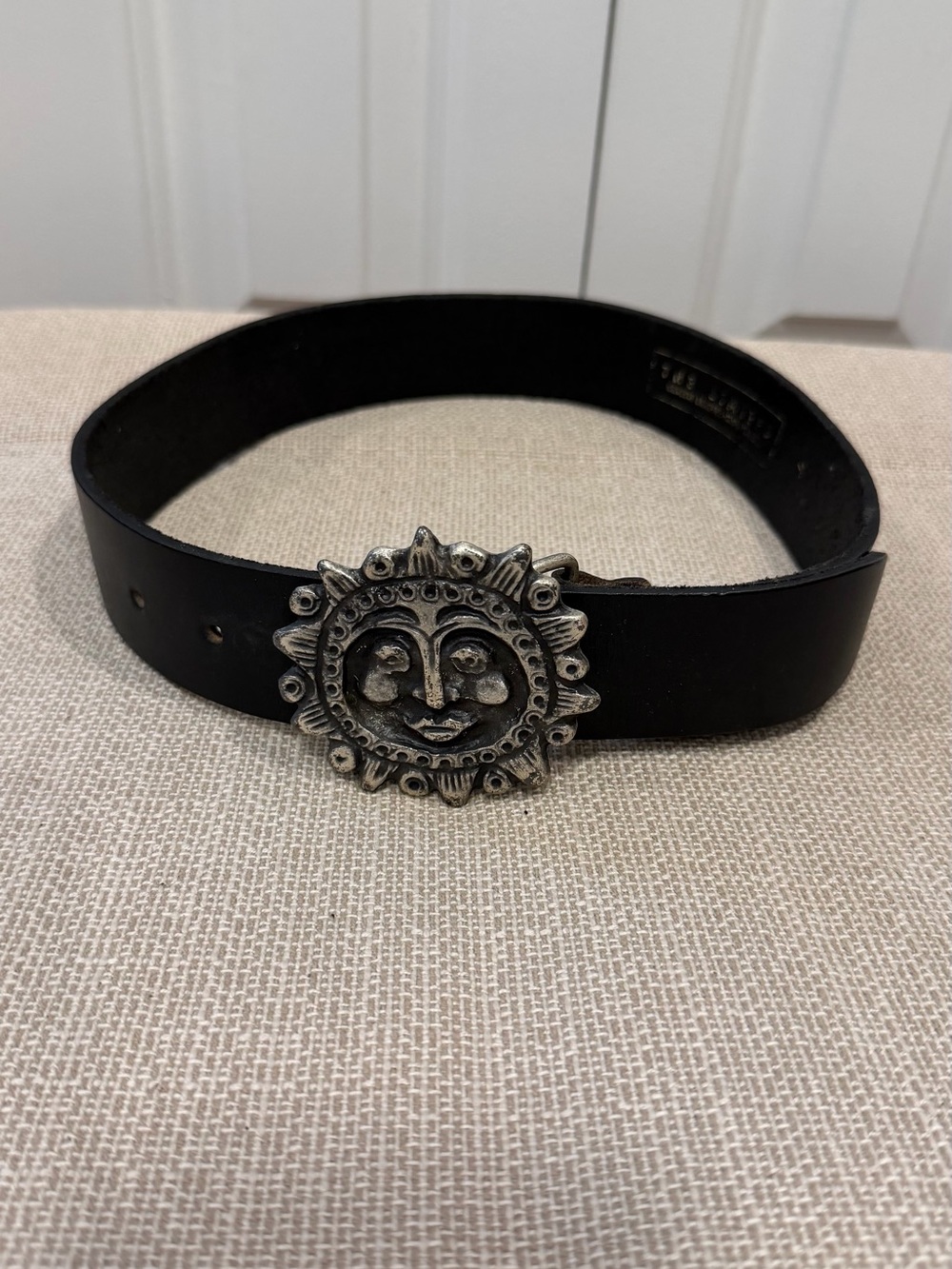 The Limited Vintage Black Leather Belt Silver Sun Face Buckle Women’s Size S